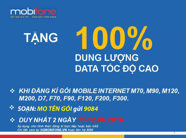 Tặng 100% DATA khi đăng ký 3G Mobifone ngày 11/6 -12/6